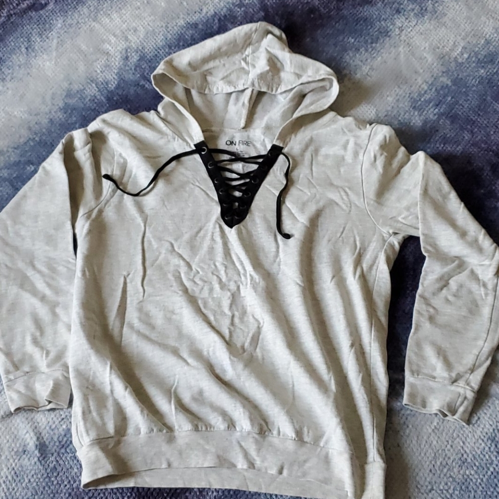Grey sweatshirt, On Fire brand, size large